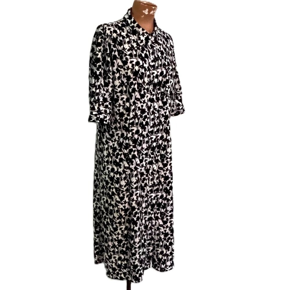 Elie Tahari Shirt Dress Size 14 Black White Floral Stretch Short Sleeve Career - Picture 5 of 12